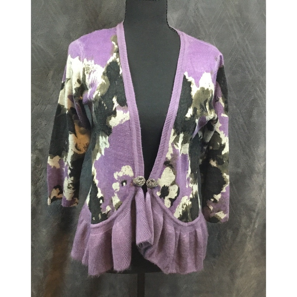 Christina Open Cardigan Lavender Black Gray Ruffled Bottom Long Sleeve PM